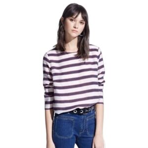 MNG Suit Collection Striped Blouse Size M White Navy Red‎ Tie Back Nautical